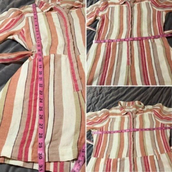 Francesca’s Coco & Jaimeson Brand Rosy Stripe Belted Linen Romper Cream Pink M - Picture 14 of 16